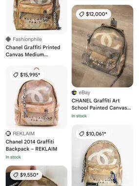 CHANEL Graffiti Painted Canvas Backpack — Beige, Taupe & Pink Wash